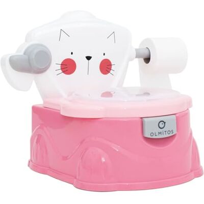 Olmitos Orinal bebe entrenamiento infantil Aprendo a ir al baño multifunción 2 en 1 reductor WC portatil 18+meses con portarrollos y vaso interior Potty (Cat) Olmitos Orinal bebe entrenamiento infantil Aprendo a ir al baño multifunción 2 en 1 reductor WC portatil 18+meses con portarrollos y vaso interior Potty (Cat)