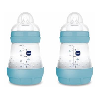 MAM Pack 2 Biberones Anticólicos, Recién Nacido, 0-2 Meses, 160ml, con Tetina 1 Flujo Lento de Fácil Aceptación, Autoesterilizable y Fácil de Limpiar, Easy Start Anti-Colic, Azul Mate, 2uds MAM Pack 2 Biberones Anticólicos, Recién Nacido, 0-2 Meses, 160ml, con Tetina 1 Flujo Lento de Fácil Aceptación, Autoesterilizable y Fácil de Limpiar, Easy Start Anti-Colic, Azul Mate, 2uds
