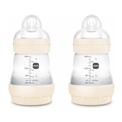 MAM Pack 2 Biberones Anticólicos, Recién Nacido, 0-2 Meses, 160ml, con Tetina 1 Flujo Lento Fácil Aceptación, Autoesterilizable y Fácil de Limpiar, Easy Start Anti-Colic, (El diseño puede variar) MAM Pack 2 Biberones Anticólicos, Recién Nacido, 0-2 Meses, 160ml, con Tetina 1 Flujo Lento Fácil Aceptación, Autoesterilizable y Fácil de Limpiar, Easy Start Anti-Colic, (El diseño puede variar)