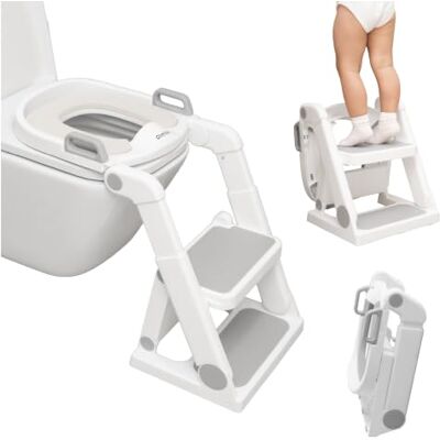 Olmitos Reductor WC Niños con Escalera 2 en 1 Adaptador Inodoro Infantil Antideslizante y Plegable con Taburete Escalón, Altura Ajustable, Cojín Acolchado y Asas Universal Olmitos Reductor WC Niños con Escalera 2 en 1 Adaptador Inodoro Infantil Antideslizante y Plegable con Taburete Escalón, Altura Ajustable, Cojín Acolchado y Asas Universal