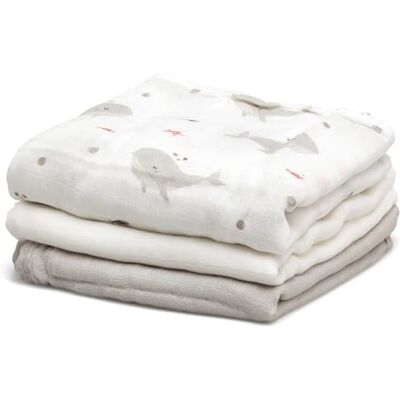 Kiokids Set 3 Muselinas Océano Gris Y Blanco 70x70cm Kiokids Set 3 Muselinas Océano Gris Y Blanco 70x70cm