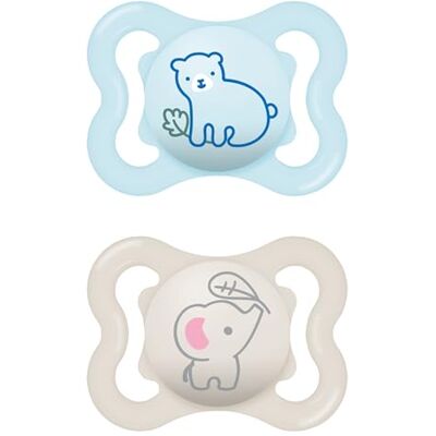 MAM Chupete con Escudo Ventilado, 2-6 Meses, con Tetina Simétrica, Plana y Flexible de Silicona Skin Soft Silicone de Fácil Aceptación, con Caja Autoesterilizadora, Air, Azul Mate, Pack de 2uds MAM Chupete con Escudo Ventilado, 2-6 Meses, con Tetina Simétrica, Plana y Flexible de Silicona Skin Soft Silicone de Fácil Aceptación, con Caja Autoesterilizadora, Air, Azul Mate, Pack de 2uds