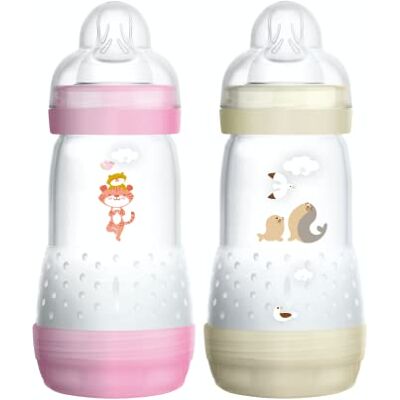 MAM Intrucciones en lengua extranjera Biberón Easy Start anticólico con base ventilada, 2 unidades de 320 ml – 0 + meses – Tetina de caudal 3, velocidad rápida, rosa, blanco MAM Intrucciones en lengua extranjera Biberón Easy Start anticólico con base ventilada, 2 unidades de 320 ml – 0 + meses – Tetina de caudal 3, velocidad rápida, rosa, blanco