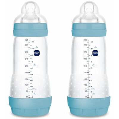 MAM Pack 2 Biberones Anticólicos, a partir de 4 Meses, 320ml, con Tetina 3 Flujo Rápido de Fácil Aceptación, Autoesterilizable y Fácil de Limpiar, Easy Start Anti-Colic, Azul Mate, Pack de 2uds MAM Pack 2 Biberones Anticólicos, a partir de 4 Meses, 320ml, con Tetina 3 Flujo Rápido de Fácil Aceptación, Autoesterilizable y Fácil de Limpiar, Easy Start Anti-Colic, Azul Mate, Pack de 2uds