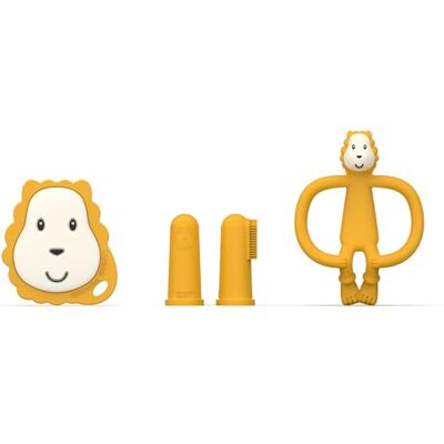 MATCHSTICK MONKEY , Antimicrobial Teething Starter Set 1 Flat Face Teether, 1 Animal Teether, 2 Silicone Finger Toothbrushes, 3 Months Old+, Ludo Lion MATCHSTICK MONKEY , Antimicrobial Teething Starter Set 1 Flat Face Teether, 1 Animal Teether, 2 Silicone Finger Toothbrushes, 3 Months Old+, Ludo Lion