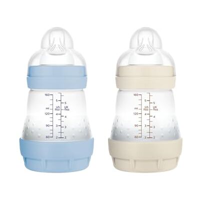 MAM Pack 2 Biberones Anticólicos, Recién Nacido, 0-2 Meses, 160ml, con Tetina 1 Flujo Lento de Fácil Aceptación, Autoesterilizable y Fácil de Limpiar, Easy Start Anti-Colic, Azul y Neutro, 2uds MAM Pack 2 Biberones Anticólicos, Recién Nacido, 0-2 Meses, 160ml, con Tetina 1 Flujo Lento de Fácil Aceptación, Autoesterilizable y Fácil de Limpiar, Easy Start Anti-Colic, Azul y Neutro, 2uds