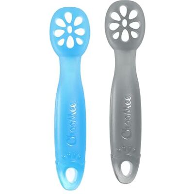 ChooMee FlexiDip Baby Starter Spoon Platinum Silicone First Stage Teething Friendly Learning Utensil 2 CT Blue Grey ChooMee FlexiDip Baby Starter Spoon Platinum Silicone First Stage Teething Friendly Learning Utensil 2 CT Blue Grey
