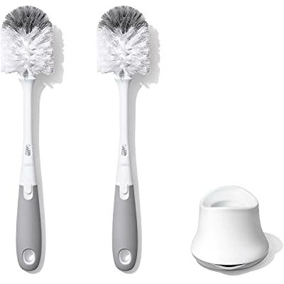 OXO Tot Cepillo para biberones con Limpiador de pezones y Soporte, Color Gris, Paquete de 2 OXO Tot Cepillo para biberones con Limpiador de pezones y Soporte, Color Gris, Paquete de 2