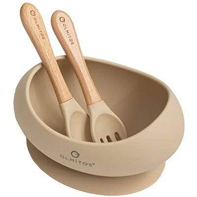 Olmitos Vajilla de silicona 3 piezas resistente libre de BPA – con ventosas de 6 a 36 meses Resistente y 100% seguro de grado alimenticio (beige) Olmitos Vajilla de silicona 3 piezas resistente libre de BPA – con ventosas de 6 a 36 meses Resistente y 100% seguro de grado alimenticio (beige)
