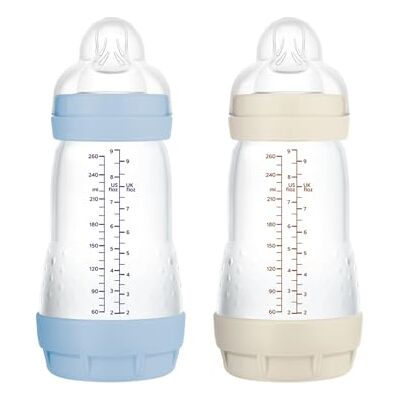 MAM Pack 2 Biberones Anticólicos, 2-4 Meses, 260ml, con Tetina 2 Flujo Medio de Silicona de Fácil Aceptación, Autoesterilizable y Fácil de Limpiar, Easy Start Anti-Colic, Azul y Neutro, 2uds MAM Pack 2 Biberones Anticólicos, 2-4 Meses, 260ml, con Tetina 2 Flujo Medio de Silicona de Fácil Aceptación, Autoesterilizable y Fácil de Limpiar, Easy Start Anti-Colic, Azul y Neutro, 2uds