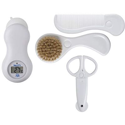 Rotho Babydesign Set de Aseo para Regalo, Peine y Cepillo de cerdas naturales, Tijeras para uñas con tapa protectora, Termómetro digital, Blanco, Rotho Babydesign Set de Aseo para Regalo, Peine y Cepillo de cerdas naturales, Tijeras para uñas con tapa protectora, Termómetro digital, Blanco,