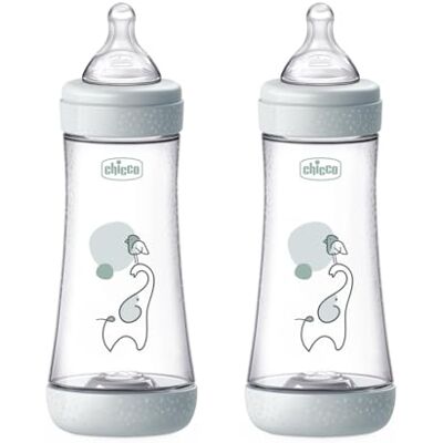 Chicco PERFECT 5 2 Biberón anticólicos de 300 ml, Doble biberón de flujo rápido para mayores de 4 meses con tetina de silicona suave,biberón similar al pecho materno,biberón para lactancia mixta, gris Chicco PERFECT 5 2 Biberón anticólicos de 300 ml, Doble biberón de flujo rápido para mayores de 4 meses con tetina de silicona suave,biberón similar al pecho materno,biberón para lactancia mixta, gris