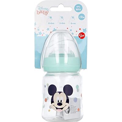 Stor Biberón infantil Disney Mickey Mouse de 150 ml, plástico sin BPA, con tetina de silicona, sistema anticólico, lavable y reutilizable Stor Biberón infantil Disney Mickey Mouse de 150 ml, plástico sin BPA, con tetina de silicona, sistema anticólico, lavable y reutilizable