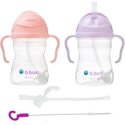 b.box Vaso con pajita Pack de 2 más pajita de repuesto y cepillo 6m+ para bebé y niños Sin BPA Antiderrame Apto para lavavajillas 240ml Pack de 2 Rosa/Morado b.box Vaso con pajita Pack de 2 más pajita de repuesto y cepillo 6m+ para bebé y niños Sin BPA Antiderrame Apto para lavavajillas 240ml Pack de 2 Rosa/Morado