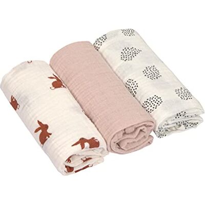 Lässig Puck Manta de bebé pañales Muselina Set de 3 Piezas algodón 60 x 60 cm/Swaddle & Burp Blanket M Little Forest Rabbit Lässig Puck Manta de bebé pañales Muselina Set de 3 Piezas algodón 60 x 60 cm/Swaddle & Burp Blanket M Little Forest Rabbit