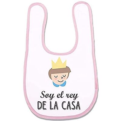 SUPERMOLON "Soy el Rey de la Casa" Babero Bebe con Velcro, Rosa Pastel, unisex SUPERMOLON "Soy el Rey de la Casa" Babero Bebe con Velcro, Rosa Pastel, unisex