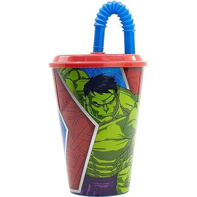 Cartoon Vaso con pajita Avengers para niños, plástico reutilizable Semirrígida, BPA Free, Capacidad 430 ml Cartoon Vaso con pajita Avengers para niños, plástico reutilizable Semirrígida, BPA Free, Capacidad 430 ml