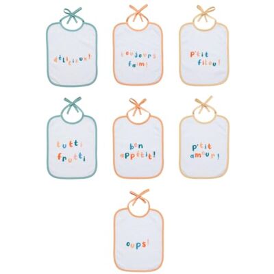 Babycalin Pack de 7 Baberos de nacimiento con mensaje 20 x 25 cm Babycalin Pack de 7 Baberos de nacimiento con mensaje 20 x 25 cm