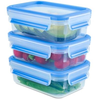 Conjunto de recipientes de almacenamiento de alimentos EMSA N10312 Clip & Close - Transparente/Azul - 3x0,55l Conjunto de recipientes de almacenamiento de alimentos EMSA N10312 Clip & Close - Transparente/Azul - 3x0,55l