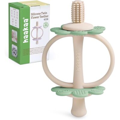 haakaa Mordedor de Silicona para Bebé, Juguete de Dentición 2 en 1 con Punta Tipo Tetina y Cepillo 360°, Masajeador de Encías, Fácil de Agarrar, Verde Guisante haakaa Mordedor de Silicona para Bebé, Juguete de Dentición 2 en 1 con Punta Tipo Tetina y Cepillo 360°, Masajeador de Encías, Fácil de Agarrar, Verde Guisante