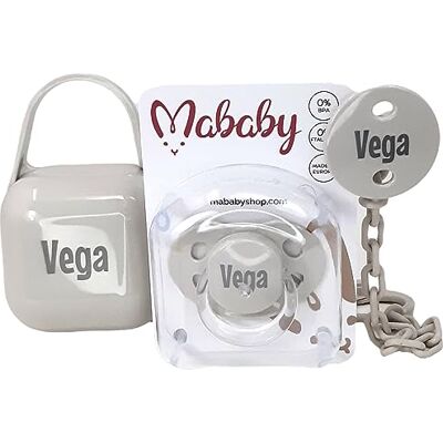 Mababyshop Set Chupete Personalizado con Pinza y Portachupete (Gris) Mababyshop Set Chupete Personalizado con Pinza y Portachupete (Gris)