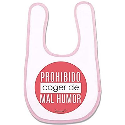 SUPERMOLON "Prohibido Coger de Mal Humor" Babero Bebe con Velcro, Rosa Pastel, unisex SUPERMOLON "Prohibido Coger de Mal Humor" Babero Bebe con Velcro, Rosa Pastel, unisex