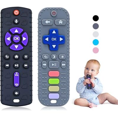 Orzbow 2 Piezas Mordedor Bebe, Juguetes Bebes 6-12 Meses, Mando Juguete Bebe de Silicona con Clip de Chupete y Botones Pulsables, Suave Juguetes Montessori Bebe 6-12 Meses, Negro y Gris Oscuro Orzbow 2 Piezas Mordedor Bebe, Juguetes Bebes 6-12 Meses, Mando Juguete Bebe de Silicona con Clip de Chupete y Botones Pulsables, Suave Juguetes Montessori Bebe 6-12 Meses, Negro y Gris Oscuro