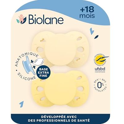 Biolane Chupetes anatómicos Chupetes extrafinos 18 meses en adelante Amarillo bicolor Chupete plano y reversible Comodidad óptima Respeto por el desarrollo bucal Biolane Chupetes anatómicos Chupetes extrafinos 18 meses en adelante Amarillo bicolor Chupete plano y reversible Comodidad óptima Respeto por el desarrollo bucal