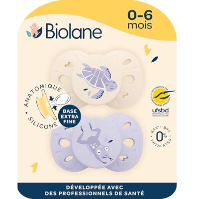 Biolane Chupetes anatómicos para animales Chupetes extrafinos 0-6 meses Lila y beige Chupete plano y reversible Comodidad óptima Respeto por el desarrollo bucal Biolane Chupetes anatómicos para animales Chupetes extrafinos 0-6 meses Lila y beige Chupete plano y reversible Comodidad óptima Respeto por el desarrollo bucal