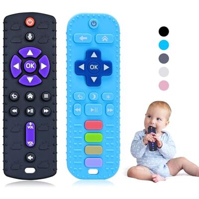 Orzbow 2 Piezas Mordedor Bebe, Juguetes Bebes 6-12 Meses, Mando Juguete Bebe de Silicona con Clip de Chupete y Botones Pulsables, Suave Juguetes Montessori Bebe 6-12 Meses, Negro y Azul Orzbow 2 Piezas Mordedor Bebe, Juguetes Bebes 6-12 Meses, Mando Juguete Bebe de Silicona con Clip de Chupete y Botones Pulsables, Suave Juguetes Montessori Bebe 6-12 Meses, Negro y Azul