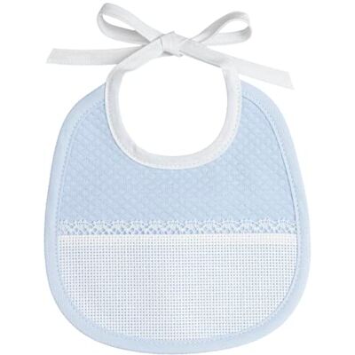 Filet Pequeño babero de suave tejido diseño de diamante, con franja de tela Aida para bordarr, ideal para bebés y primeros meses, fabricado en Italia, azul Filet Pequeño babero de suave tejido diseño de diamante, con franja de tela Aida para bordarr, ideal para bebés y primeros meses, fabricado en Italia, azul