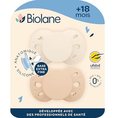 Biolane Chupetes anatómicos Chupetes extrafinos, 18 meses en adelante Beige y marrón Chupete plano y reversible Comodidad óptima Respeto por el desarrollo bucal Biolane Chupetes anatómicos Chupetes extrafinos, 18 meses en adelante Beige y marrón Chupete plano y reversible Comodidad óptima Respeto por el desarrollo bucal