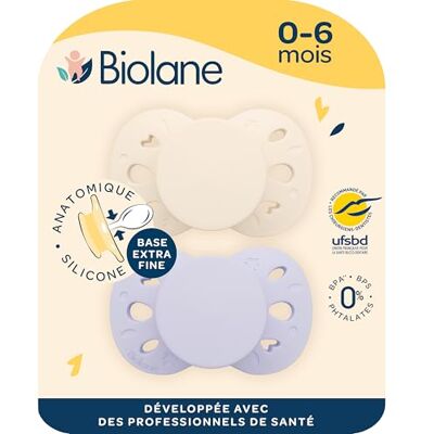 Biolane Chupetes anatómicos Chupetes extrafinos 0-6 meses Lila y beige Chupete plano y reversible Comodidad óptima Respeto por el desarrollo bucal Biolane Chupetes anatómicos Chupetes extrafinos 0-6 meses Lila y beige Chupete plano y reversible Comodidad óptima Respeto por el desarrollo bucal