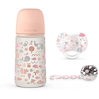 SUAVINEX , Pack Recién Nacido Sx Pro 0-6 Meses. Contiene: Biberón Anticólico de 270 ml Flujo Medio + Chupete Tétina Fisiológica Sx Pro en Silicona + Cadena Sujeta Chupete. 3 Productos. Memories Rosa SUAVINEX , Pack Recién Nacido Sx Pro 0-6 Meses. Contiene: Biberón Anticólico de 270 ml Flujo Medio + Chupete Tétina Fisiológica Sx Pro en Silicona + Cadena Sujeta Chupete. 3 Productos. Memories Rosa