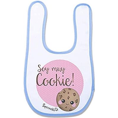 SUPERMOLON "Soy Muy Cookie" Babero Bebe con Velcro, Azul Celeste, unisex SUPERMOLON "Soy Muy Cookie" Babero Bebe con Velcro, Azul Celeste, unisex