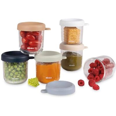 Béaba , Set de 6 Porciones de Vidrio para Conservación de Comida para Bebé/Vidrio Resistente, 100% Hermético, Resiste Calor y Frío, Congelación, Esterilización, Graduación, 250 ml, Natural Colors Béaba , Set de 6 Porciones de Vidrio para Conservación de Comida para Bebé/Vidrio Resistente, 100% Hermético, Resiste Calor y Frío, Congelación, Esterilización, Graduación, 250 ml, Natural Colors