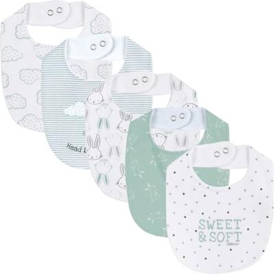 Chicco , Set 5 Baberos Bebé Niño y Niña en Algodón Suave, Talla Única, Designed in Italy Chicco , Set 5 Baberos Bebé Niño y Niña en Algodón Suave, Talla Única, Designed in Italy