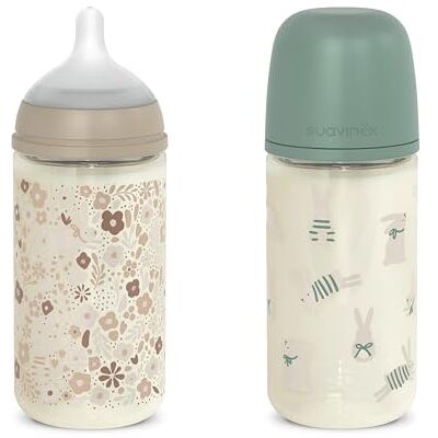 SUAVINEX , Pack Biberones de Vidrio de 240 ml. Biberón con Tetina Fisiológica SX Pro de Silicona, Anticólicos, Biberón con Tetina de Flujo Medio (M), Para Bebés +3 Meses, Wonder Verde, Beige SUAVINEX , Pack Biberones de Vidrio de 240 ml. Biberón con Tetina Fisiológica SX Pro de Silicona, Anticólicos, Biberón con Tetina de Flujo Medio (M), Para Bebés +3 Meses, Wonder Verde, Beige