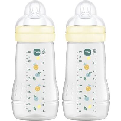 MAM Pack 2 Biberones, 2-4 Meses, 270ml, con Tetina 2 de Flujo Medio de Silicona de Fácil Aceptación, Fácil de Sostener, Fácil de Limpiar, Easy Active, Neutro Brillante, Pack de 2uds MAM Pack 2 Biberones, 2-4 Meses, 270ml, con Tetina 2 de Flujo Medio de Silicona de Fácil Aceptación, Fácil de Sostener, Fácil de Limpiar, Easy Active, Neutro Brillante, Pack de 2uds
