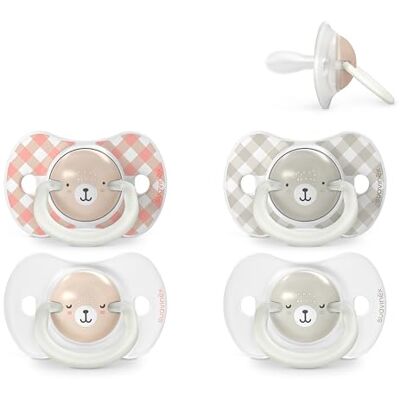 SUAVINEX , Pack de 4 Chupetes que Brillan en la Oscuridad, Bebés 0/6 Meses y Recién Nacidos, para Dormir, con Anilla Fluorescente y Tetina Fisiológica SX Pro de Silicona, Plana y Flexible, Rosa SUAVINEX , Pack de 4 Chupetes que Brillan en la Oscuridad, Bebés 0/6 Meses y Recién Nacidos, para Dormir, con Anilla Fluorescente y Tetina Fisiológica SX Pro de Silicona, Plana y Flexible, Rosa