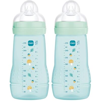 MAM Pack 2 Biberones, 2-4 Meses, 270ml, con Tetina 2 de Flujo Medio de Silicona de Fácil Aceptación, Fácil de Sostener, Fácil de Limpiar, Easy Active, Azul Brillante, Pack de 2uds MAM Pack 2 Biberones, 2-4 Meses, 270ml, con Tetina 2 de Flujo Medio de Silicona de Fácil Aceptación, Fácil de Sostener, Fácil de Limpiar, Easy Active, Azul Brillante, Pack de 2uds