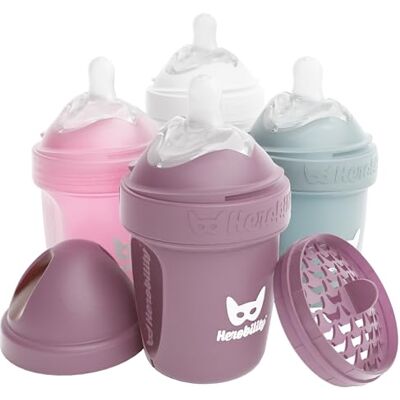 Herobility Biberones anticólicos Double – 140 ml (5 fl oz) – Paquete de 4 – Biberones multicolores Blanca, gris, rosa, rosa de espin, Herobility Biberones anticólicos Double – 140 ml (5 fl oz) – Paquete de 4 – Biberones multicolores Blanca, gris, rosa, rosa de espin,