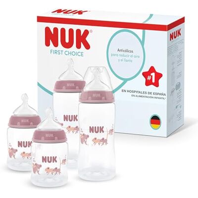 NUK First Choice Biberón 0-3+ meses 150 ml & 300 ml Biberón anticólicos recién nacido PP Indicador de control de temperatura Koala 4 unidades NUK First Choice Biberón 0-3+ meses 150 ml & 300 ml Biberón anticólicos recién nacido PP Indicador de control de temperatura Koala 4 unidades