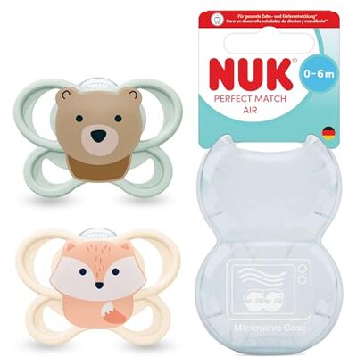 NUK Perfect Match Air Chupete para bebé 0-6 meses Chupetes ortodónticos que facilitan la ventilación y evitan la irritación 95% de aceptación por parte de los bebés** Zorro/Oso 2 unidades NUK Perfect Match Air Chupete para bebé 0-6 meses Chupetes ortodónticos que facilitan la ventilación y evitan la irritación 95% de aceptación por parte de los bebés** Zorro/Oso 2 unidades