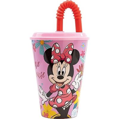 Cartoon Vaso con pajita Minnie Disney para niños, 430 ml Plástico reutilizable, semirrígido, sin BPA Cartoon Vaso con pajita Minnie Disney para niños, 430 ml Plástico reutilizable, semirrígido, sin BPA