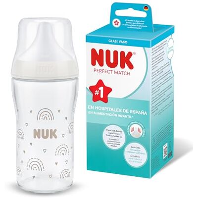NUK Perfect Match Biberón 3+ meses 230 ml Biberón anticólicos Vidrio Indicador de control de temperatura Arcoíris 1 unidad NUK Perfect Match Biberón 3+ meses 230 ml Biberón anticólicos Vidrio Indicador de control de temperatura Arcoíris 1 unidad