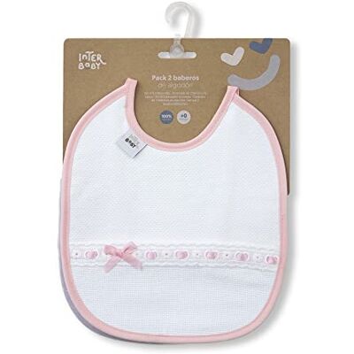 Interbaby Pack 2 baberos con pasacintas y tira bordada en rosa y gris Interbaby Pack 2 baberos con pasacintas y tira bordada en rosa y gris