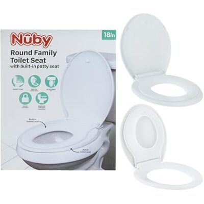 Nuby Asiento redondo para inodoro familiar, asiento de orinal integrado, se adapta a todos los inodoros redondos, seguro y sin movimiento, fácil de instalar y quitar, ideal para baños sin estrés Nuby Asiento redondo para inodoro familiar, asiento de orinal integrado, se adapta a todos los inodoros redondos, seguro y sin movimiento, fácil de instalar y quitar, ideal para baños sin estrés