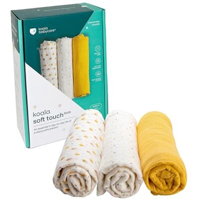 KOALA BABYCARE Muselinas Bebe Algodon 80x80 cm – Paquete con 3 Unidades Muselinas Grandes de algodón para recién Nacidos - KOALA BABYCARE Muselinas Bebe Algodon 80x80 cm – Paquete con 3 Unidades Muselinas Grandes de algodón para recién Nacidos -