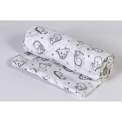 Ti TIN Muselina 100% Algodón Gasa Suave para Bebé con Estampado de Dinos Color Azul Se Puede Usar como Arrullo o Sábana Suave y Absorbente 120 x 120 cm Ti TIN Muselina 100% Algodón Gasa Suave para Bebé con Estampado de Dinos Color Azul Se Puede Usar como Arrullo o Sábana Suave y Absorbente 120 x 120 cm